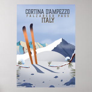 Cortina d'Ampezzo Italie Affiche de ski Impression