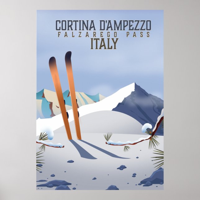 Cortina d'Ampezzo Italie Affiche de ski Impression (Devant)