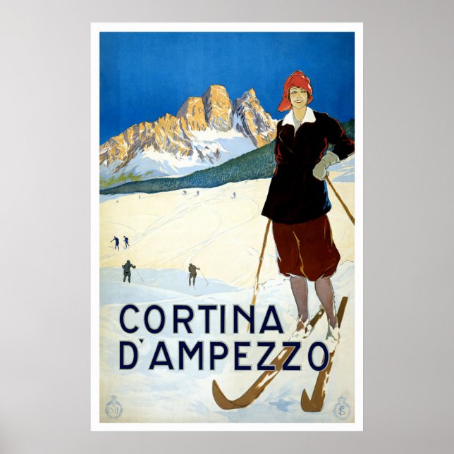 "Cortina d'Ampezzo" Vintage Travel Poster (Devant)