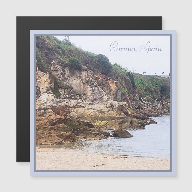 Coruna, Espagne | Carte magnétique Sandy Bay Ocean (Devant / Derrière)