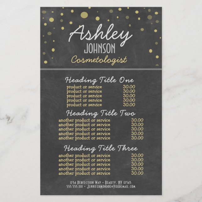 Cosemtologue Chalkboard Services et prix (Devant)