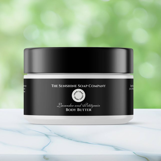 Cosmétique Étiquette de jarre - Noir avec logo (Créateur téléchargé)