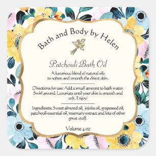 Cosmétiques Florales Jaunes et Bleues Étiquette w