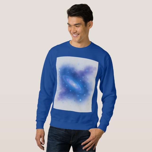 Cosmic Blue Galaxy Art Sweatshirt on White Backgro (Devant entier)