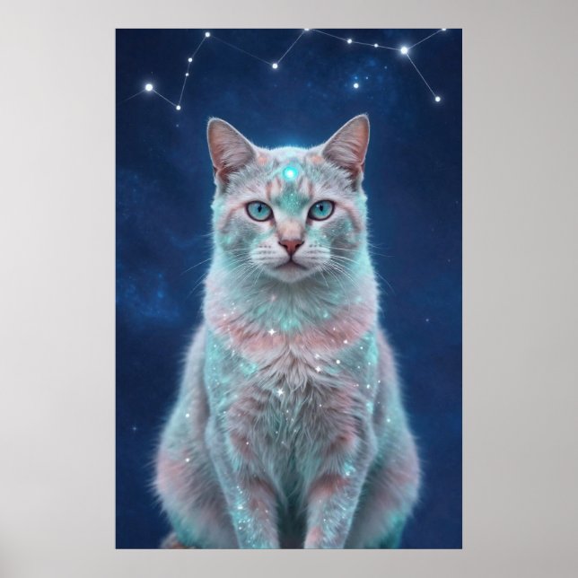 Cosmic Cat Constellation Galaxy Art Poster (Devant)