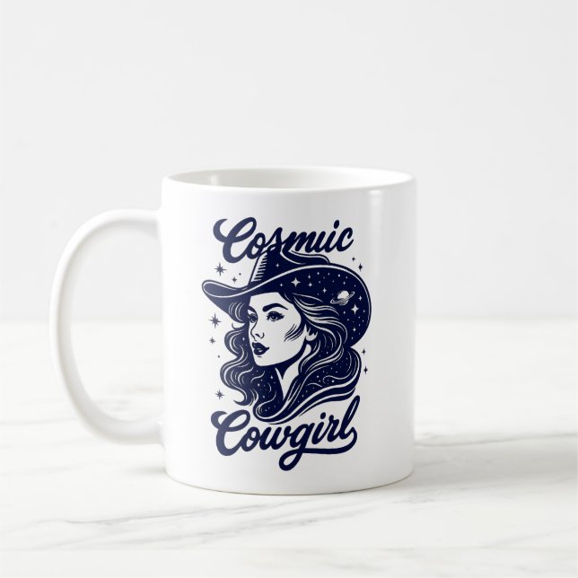 Cosmic Cowgirl Retro Western Space Aesthetic Mug (Gauche)