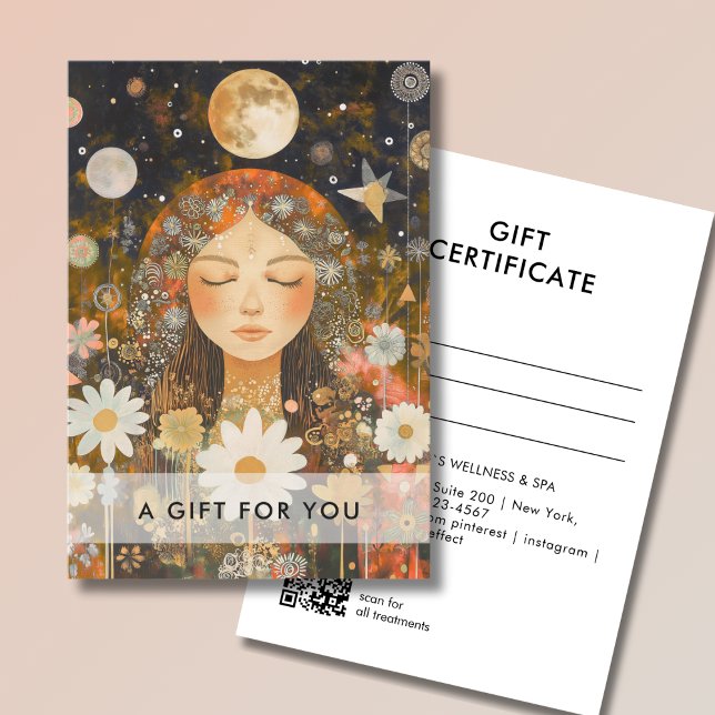 Cosmic Girl Boho Moon Code QR Certificat Cadeau (Cosmic Girl Boho Moon QR Code Salon Gift Certificate Orange & Gold)