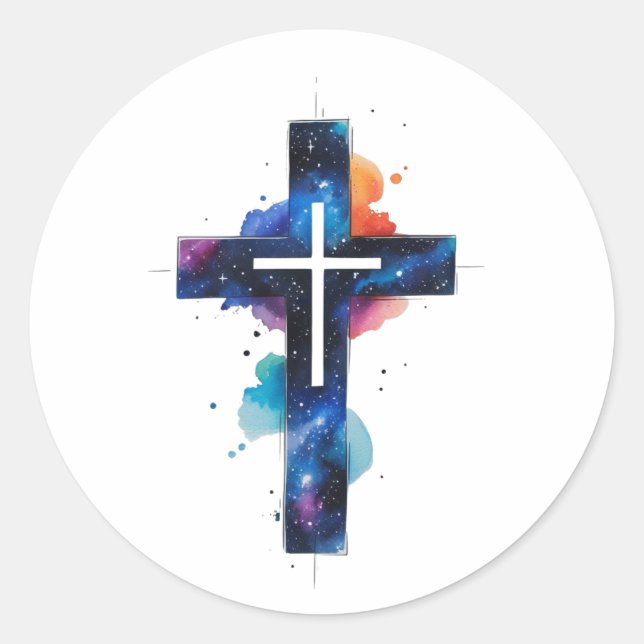 Cosmic Grace Galaxy Christian Cross Sticker (Devant)