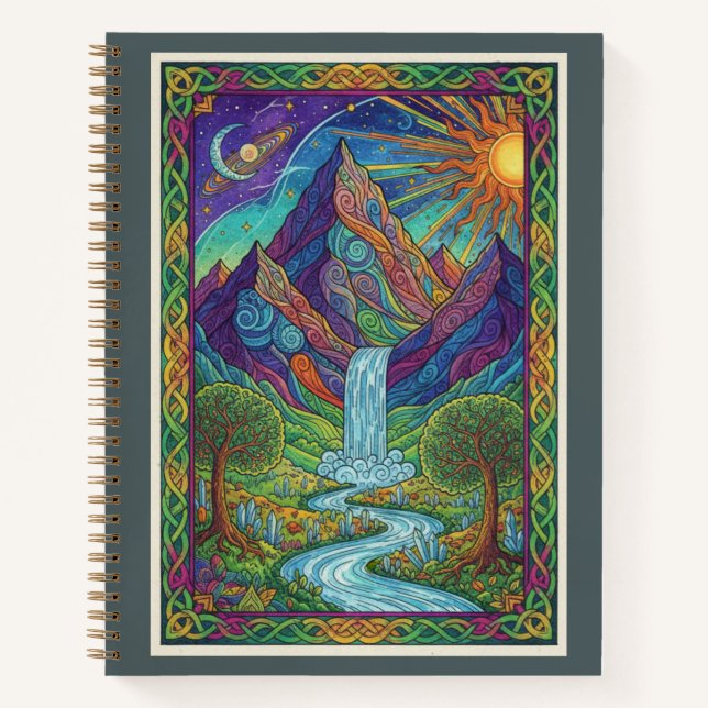 Cosmic Mountain Waterfall Zentangle Nature Journal (Devant)