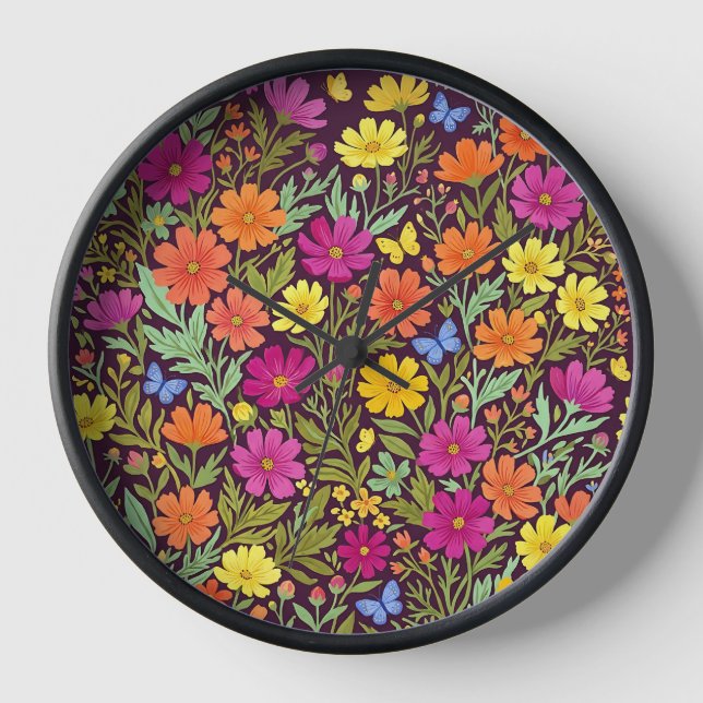 Cosmos Fleurs Papillons Art Horloges Abstraits (Recto)