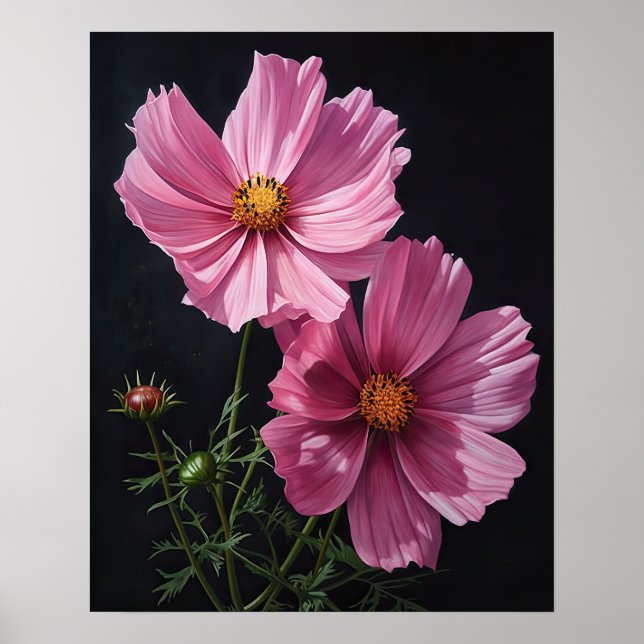 Cosmos rose Fleurs Art Imprimer Poster (Devant)
