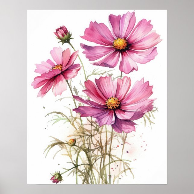 Cosmos rose Fleurs Art Imprimer Poster (Devant)
