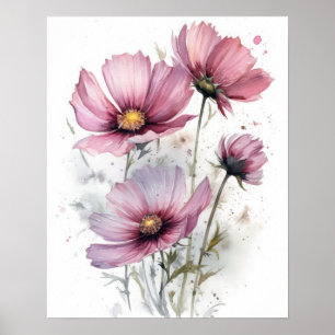 Cosmos rose Fleurs Art Imprimer Poster