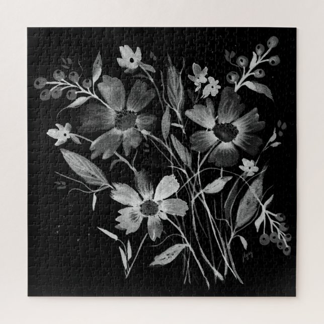 Cosmose-Cosmos dans le puzzle floral noir et blanc (Vertical)