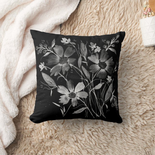 Cosmose-Noir&Blanc Cosmos Floral Designer Coussin (Couverture)