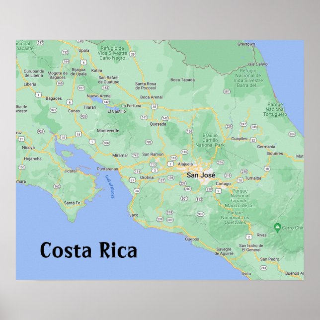 Costa Rica Carte Poster Imprimer (Devant)