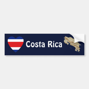Costa Rica Flag Heart + Map Bumper Sticker