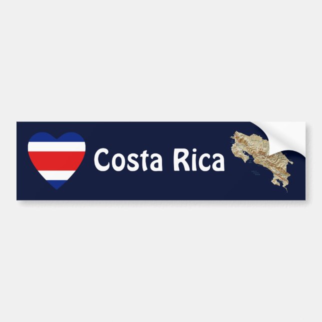 Costa Rica Flag Heart + Map Bumper Sticker (Devant)