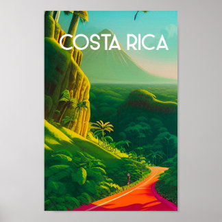 Costa rica vintage affiche voyage volcan tropical