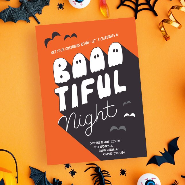 Costume enfant Halloween Fête Invitation (Costumes Kids Halloween Party Invitation in ghostly typography for a boo-tiful night)