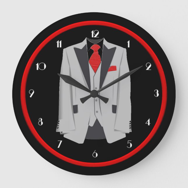 Costume gris homme et Cravate rouge horloge murale (Recto)