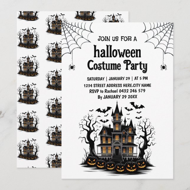 Costume Maison Hantée Invitation de fête d'Hallowe (Devant / Derrière)