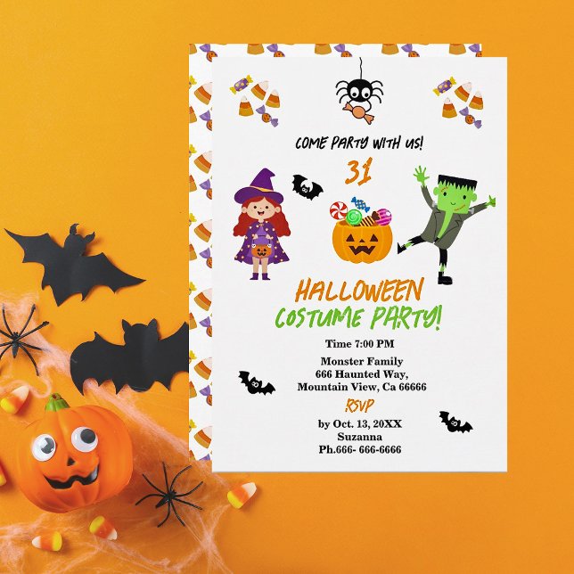 Costume mignon Halloween Party Automne Invitation (Cute Kids Halloween Party Invitation - Create your own)