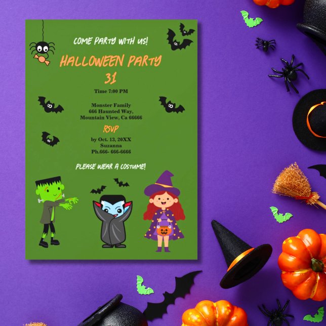 Costume mignon Invitation de la fête d'Halloween (Fun Spooky Halloween Party Invitation. )