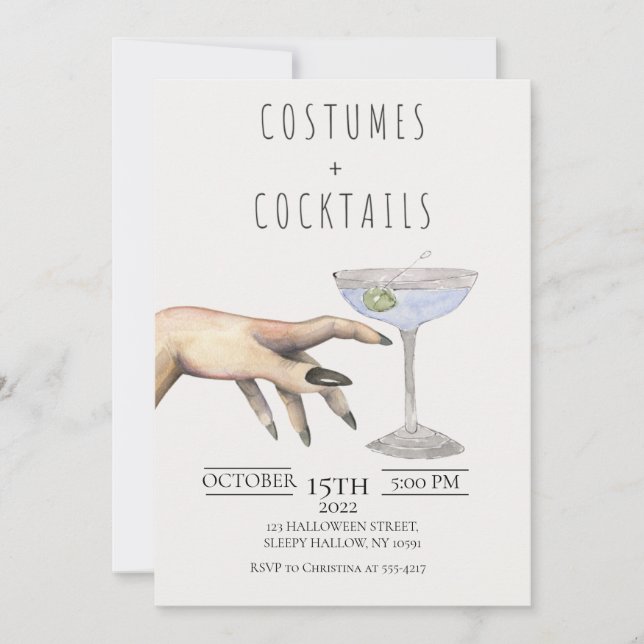 Costumes + Cocktails Adulte Halloween Invitation (Devant)