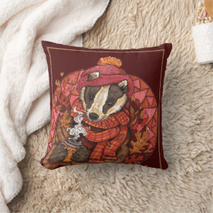 Cosy Badger d'automne Art Jeter Oreiller