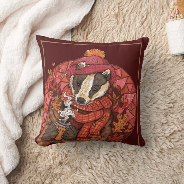 Cosy Badger d'automne Art Jeter Oreiller (Couverture)