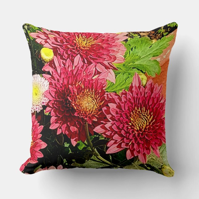Cosy Bright Peach Chrysanthemum Flowers Coussin (Recto)