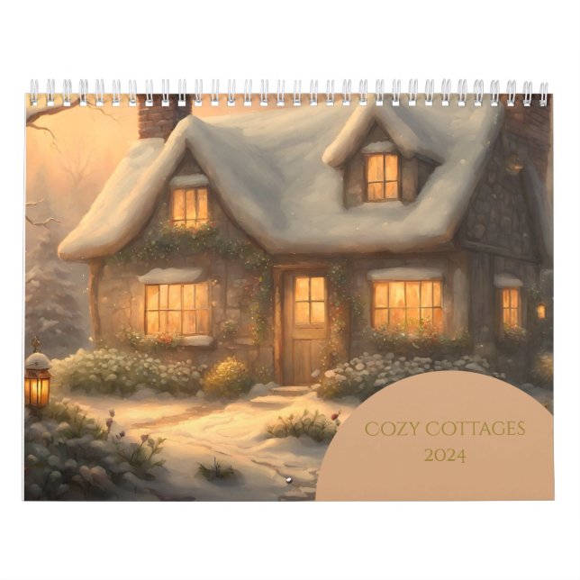 Cosy Cottages AI Généré Art 2024 Wall Calendrier (Protection)