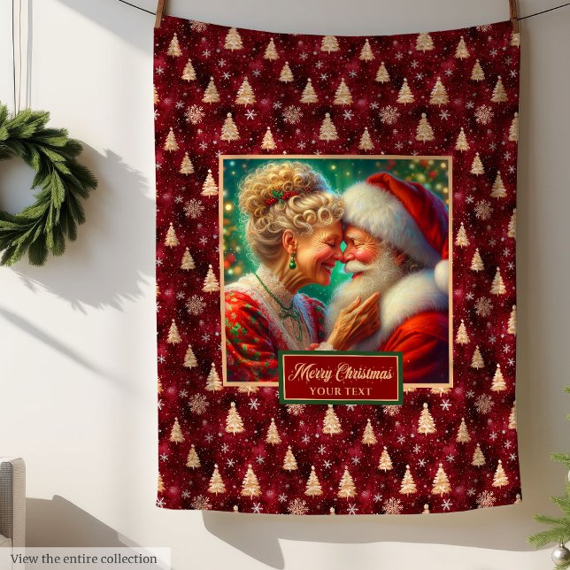 Cosy couverture de Noël Bourgogne Gold Décor (Cozy Christmas Blanket Burgundy Gold Holiday Decor)
