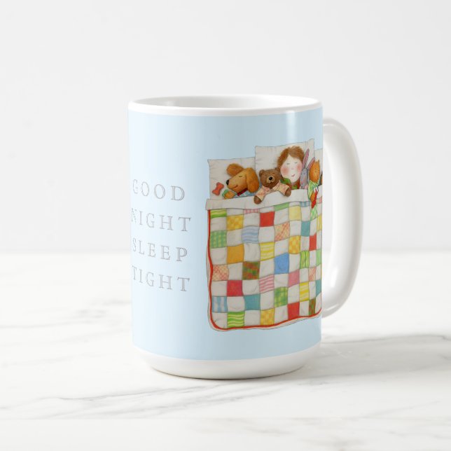 COSY QUILY Tall White Mug + Blue (Devant droit)