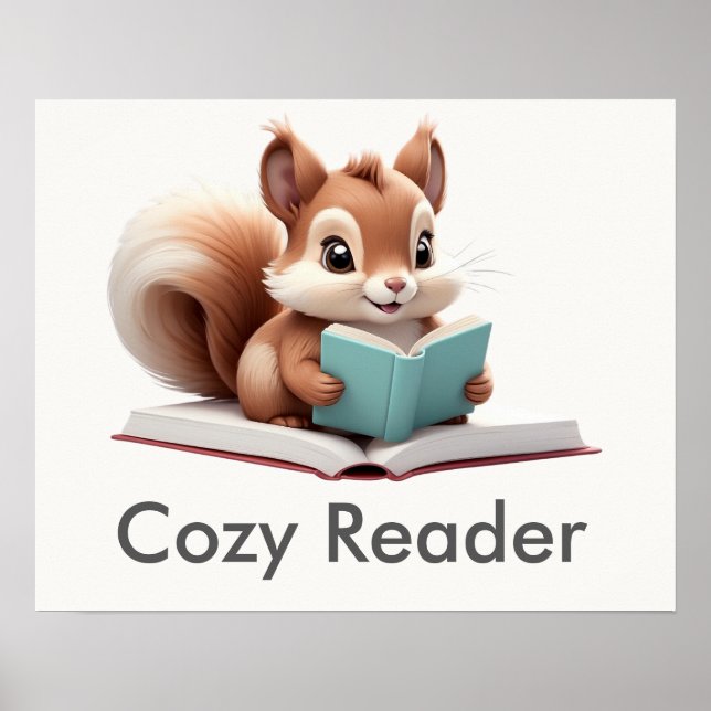 Cosy Reader Squirrel Woodland Nursery Poster (Devant)