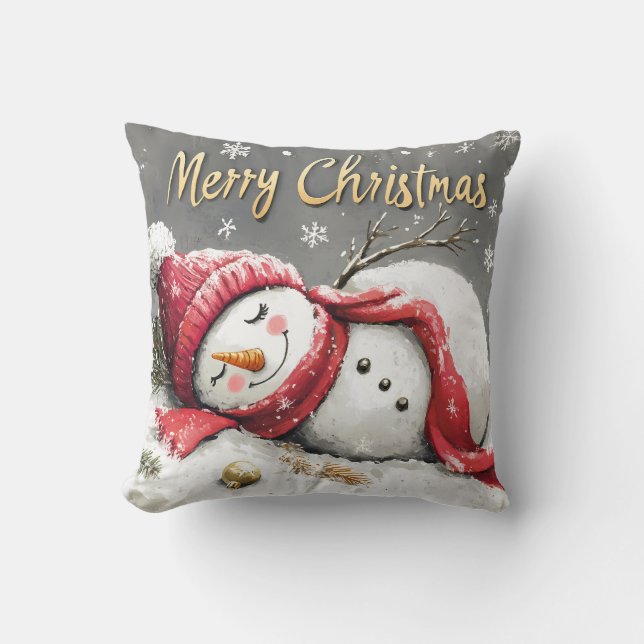 Cosy Snowman "Joyeux Noël" Coussin (Recto)