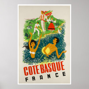 Côte Basque Art Vintage Impression Français Voyage