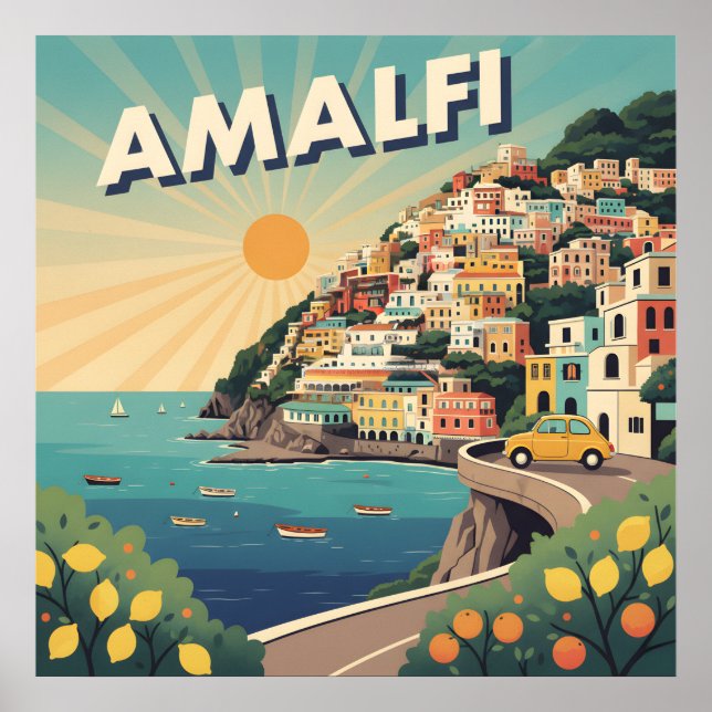 Côte d'Amalfi : Poster de voyage du milieu du sièc (Devant)