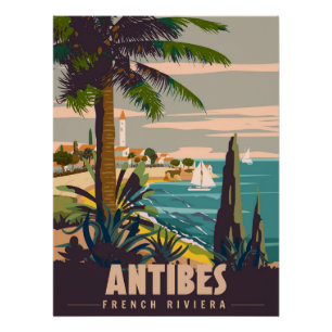 Côte d'Azur Antibes Affiche Rétro. Côte tropicale