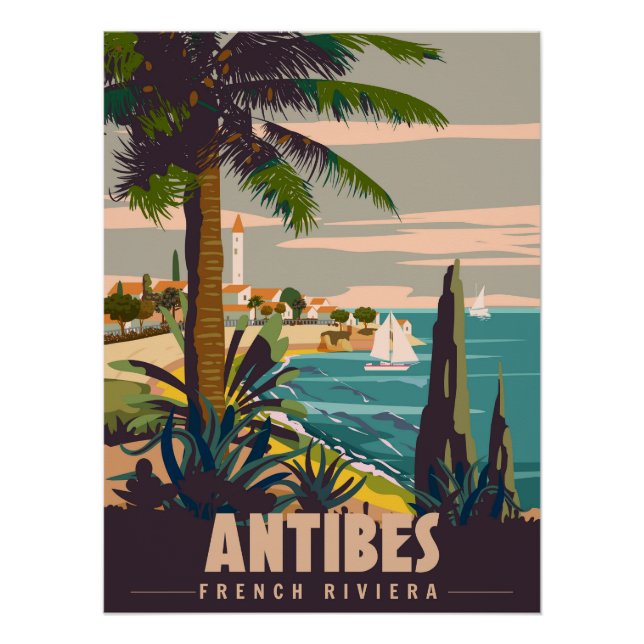 Côte d'Azur Antibes Affiche Rétro. Côte tropicale (Devant)