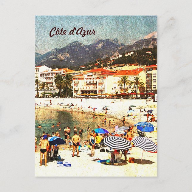 Côte d'Azur, carte postale de plage retro (Devant)