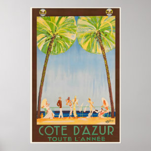 Côte d'Azur France Affiche de Voyage Vintage