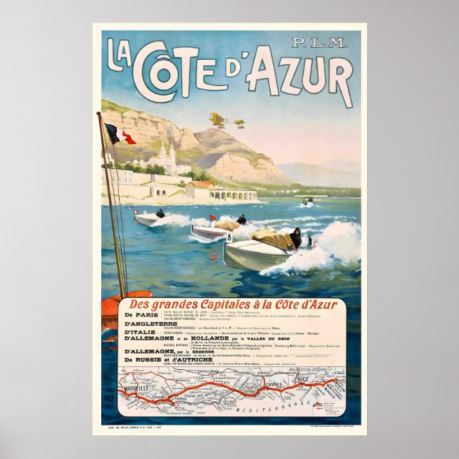 Côte d'Azur France Affiche de Voyage Vintage (Devant)