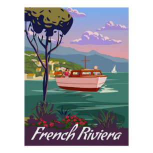 Côte d'Azur poster de bateau à moteur vintage