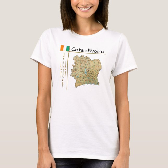 Cote d'Ivoire Carte + Drapeau + T-Shirt Titre (Devant)