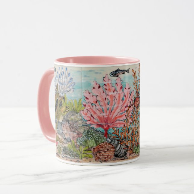 Côte rose Chic Sea Life Ocean Beach Marine Mug (Devant gauche)