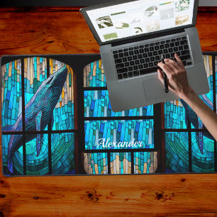 Côtière Tropical Blue Grey Whale Desk Mat