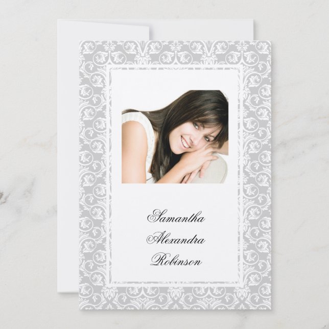 Cotillion Argent Shimmer Damask Photo Invitations (Devant)