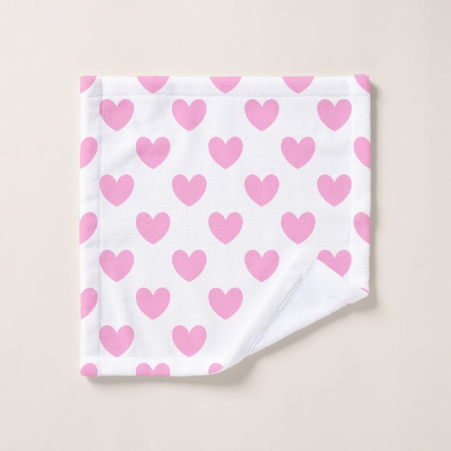 Coton Candy Pink coeurs sur blanc (Gant de toilette)